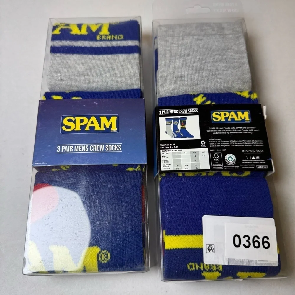 Spam Men's Crew Socks, 3-Pack Shoe Size 8-12